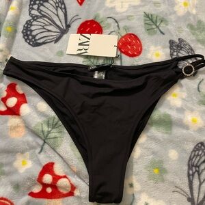 NWT ZARA Black Bikini Swim Bottoms with Rhinestone Decal